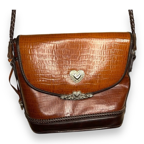 VINTAGE BRIGHTON LEATHER CROSSBODY BUCKET PURSE WESTERN TAN BROWN - Picture 1 of 9